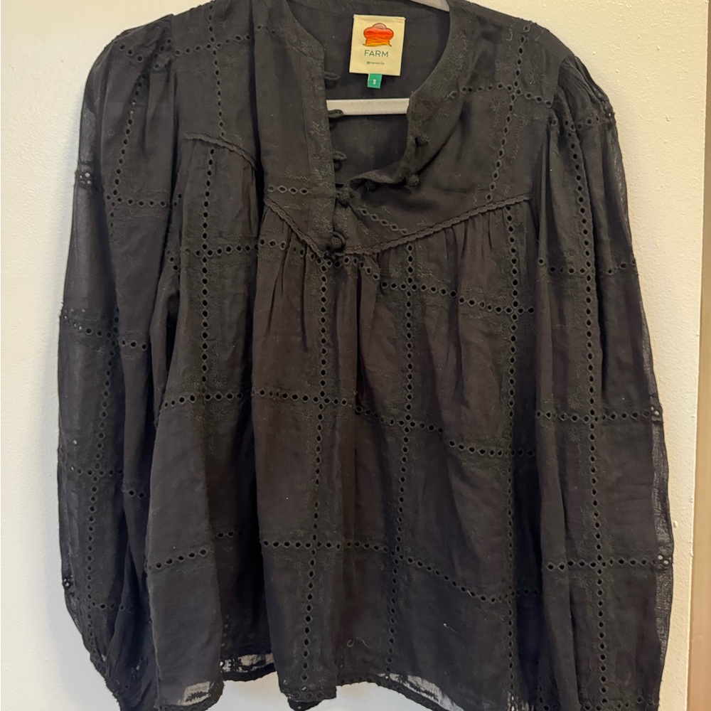 Farm Rio Black Eyelet Cotton Peasant Top